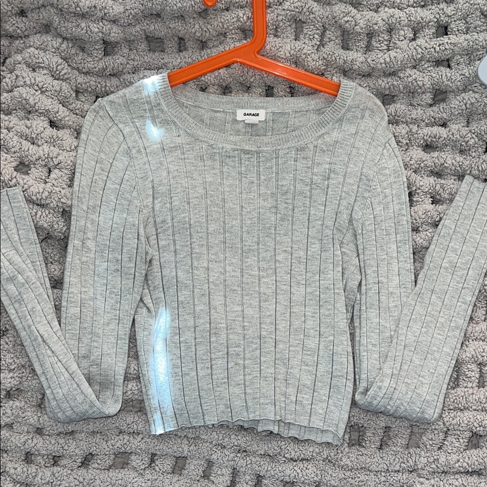 Garage Light Gray Ribbed Crew Neck Top